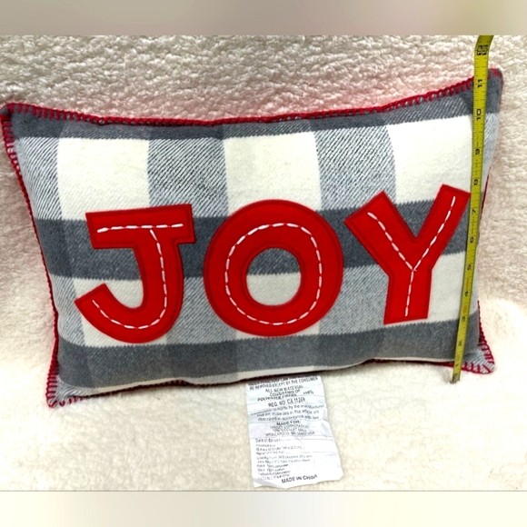 #149  12” x 18” JOY Decorative Pillow NEW - Christmas Checkered Plaid - Picture 4 of 5